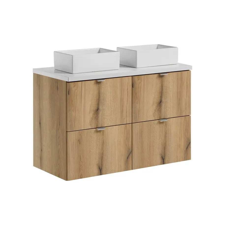 Comad Závěsná skříňka Nova Oak Gaja s deskou a umyvadly 100 cm dub evoke/bílá