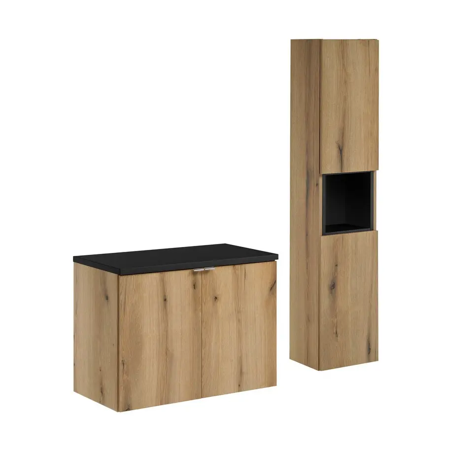 Comad Koupelnová sestava Nova Oak II s deskou a skříňkami 80 cm dub evoke/černá