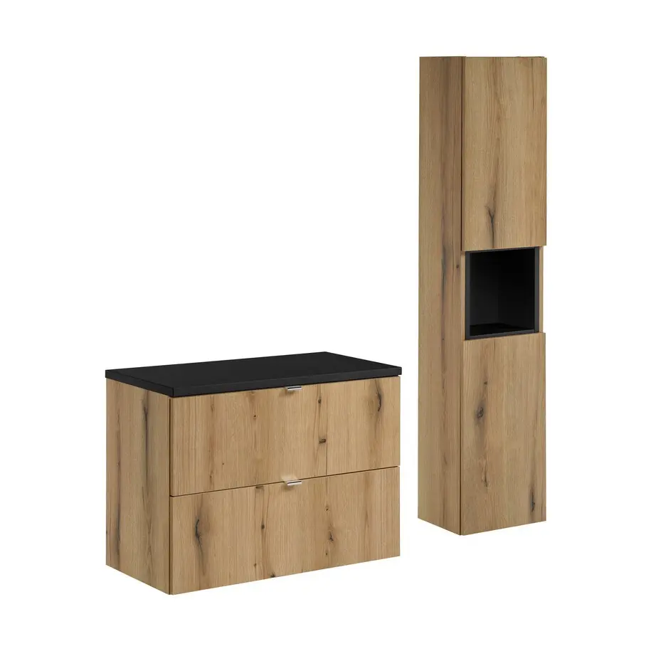Comad Koupelnová sestava Nova Oak I s deskou a skříňkami 80 cm dub evoke/černá