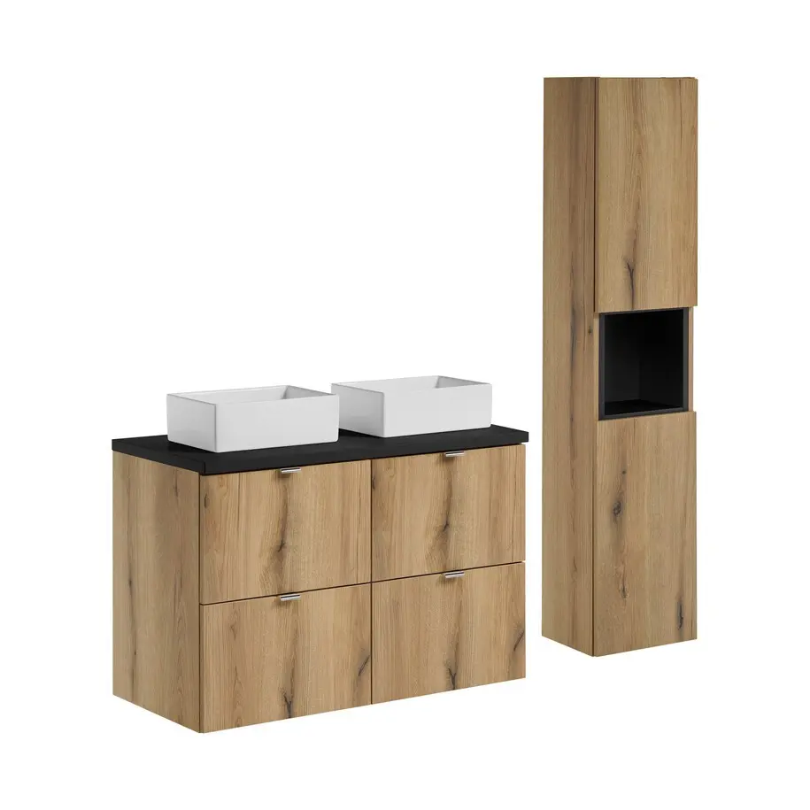 Comad Koupelnová sestava Nova Oak Gaja se skříňkami a umyvadlem 100 cm dub evoke/černá