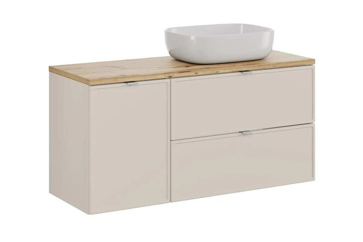 Comad Závěsná skříňka Bella Cashmere s deskou a umyvadlem 120 cm kašmír/dub Artisan