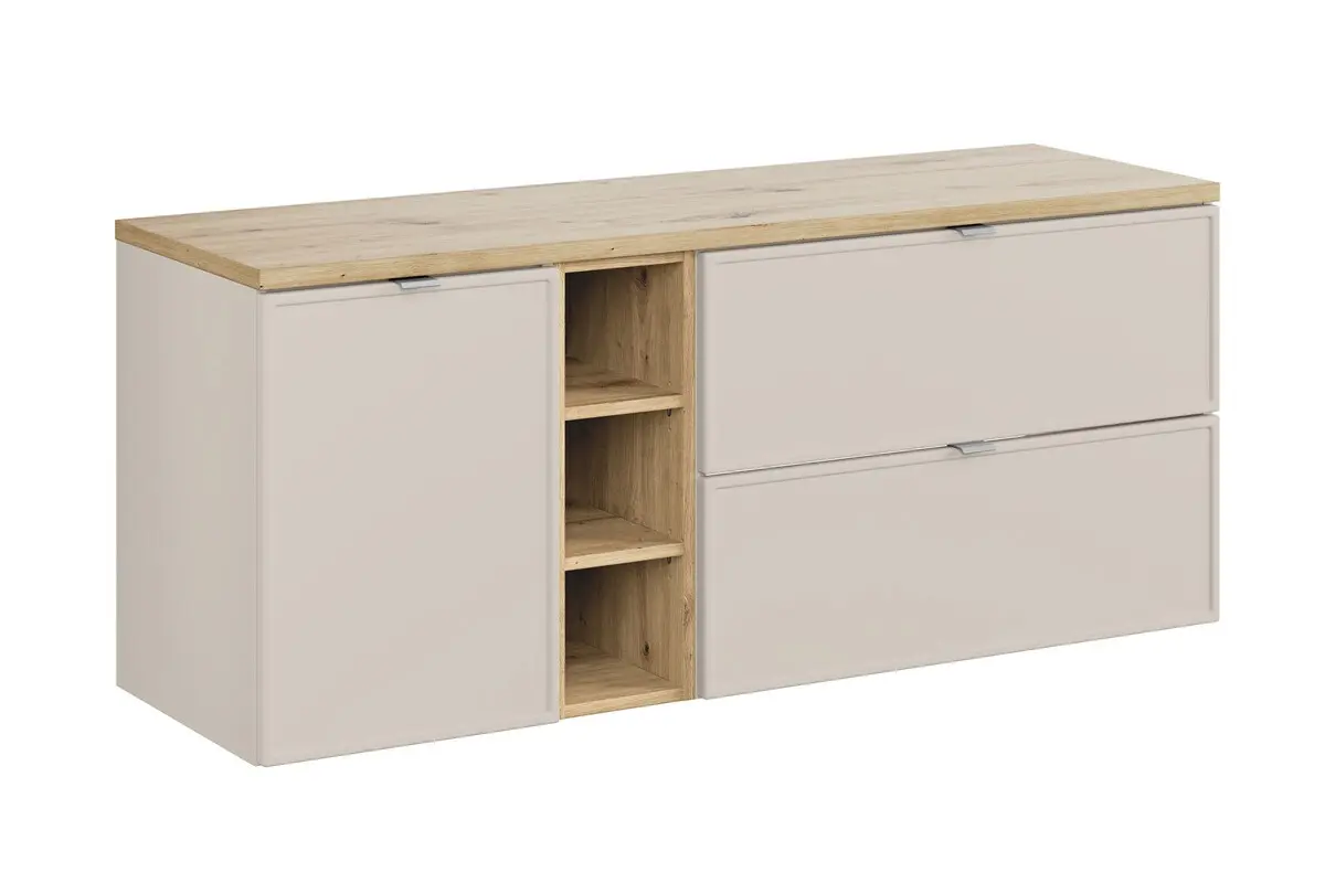 Comad Závěsná skříňka Bella Cashmere s deskou 140 cm kašmír/dub artisan