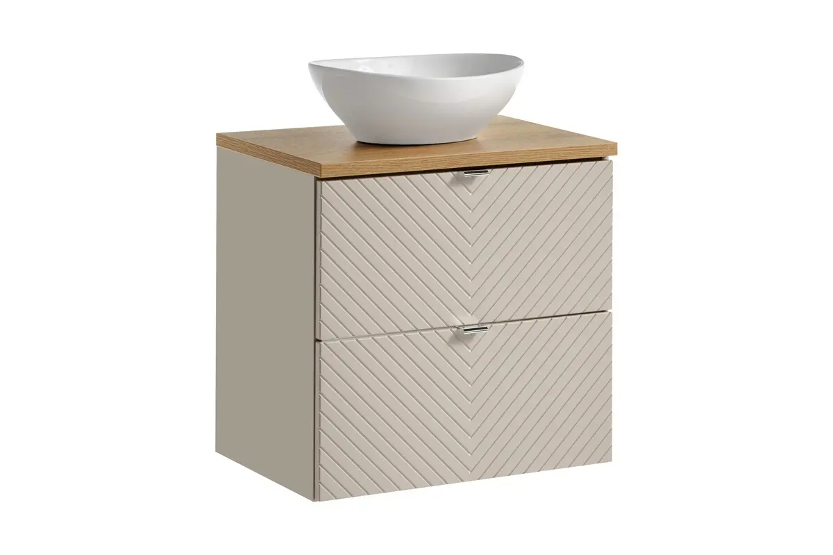 Comad Závěsná skříňka Viva Cashmere Lola s deskou a umyvadlem 60 cm kašmír/dub evoke