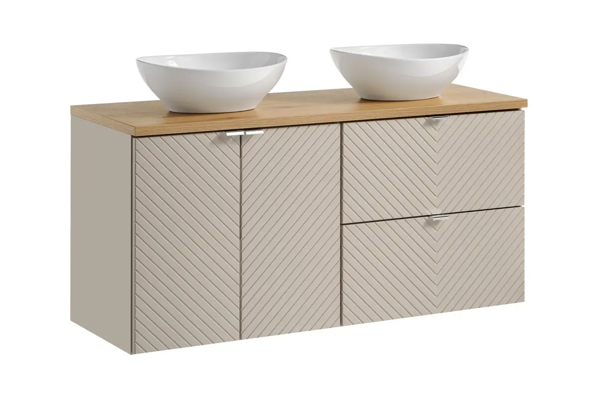 Comad Koupelnová skříňka s deskovými umyvadly set Viva Cashmere 120 kašmír/dub coast evoke