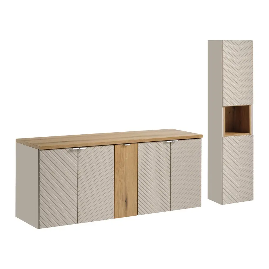 Comad Koupelnová sestava Viva Cashmere s deskou a skříňkami 140 cm kašmír/dub coast evoke