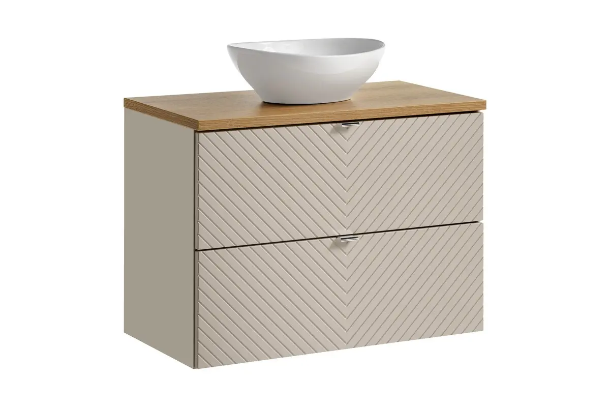 Comad Závěsná skříňka Viva Cashmere s deskou a umyvadlem 80 cm kašmír/dub evoke