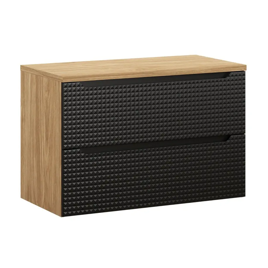 Comad Závěsná skříňka pod umyvadlo Luxor Black I s deskou 90 cm černá/dub olejovaný