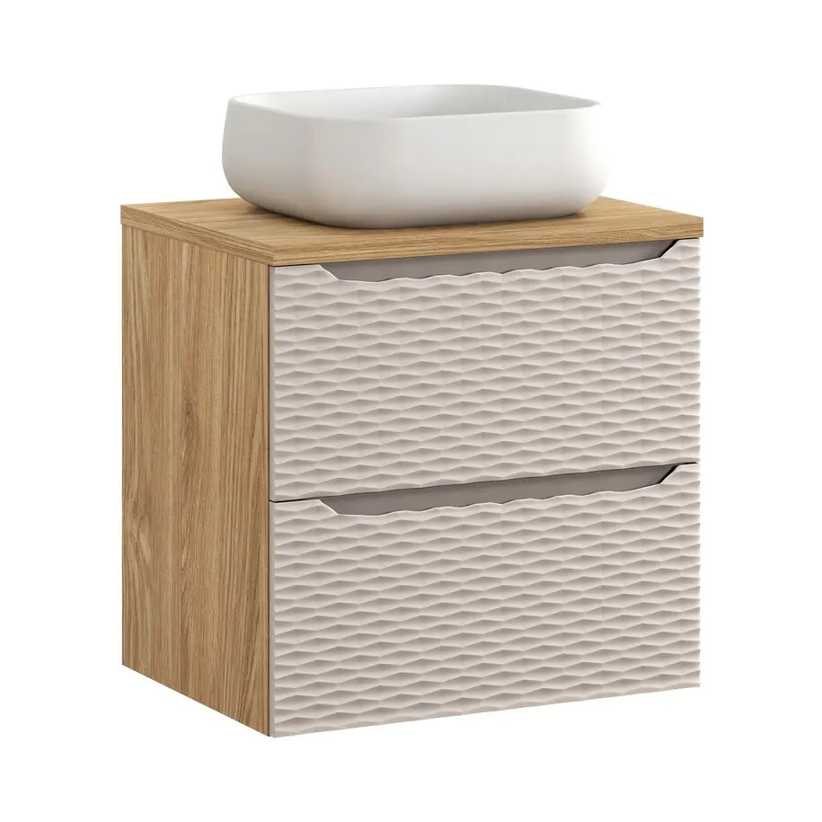 Comad Závěsná skříňka Ocean Nika s deskou a umyvadlem 60 cm béžová/dub olejovaný