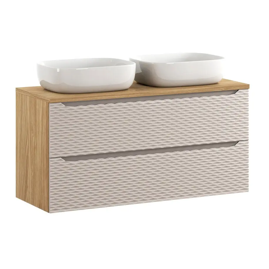 Comad Závěsná skříňka Ocean s deskou a umyvadly 120 cm dub olejovaný/béžová