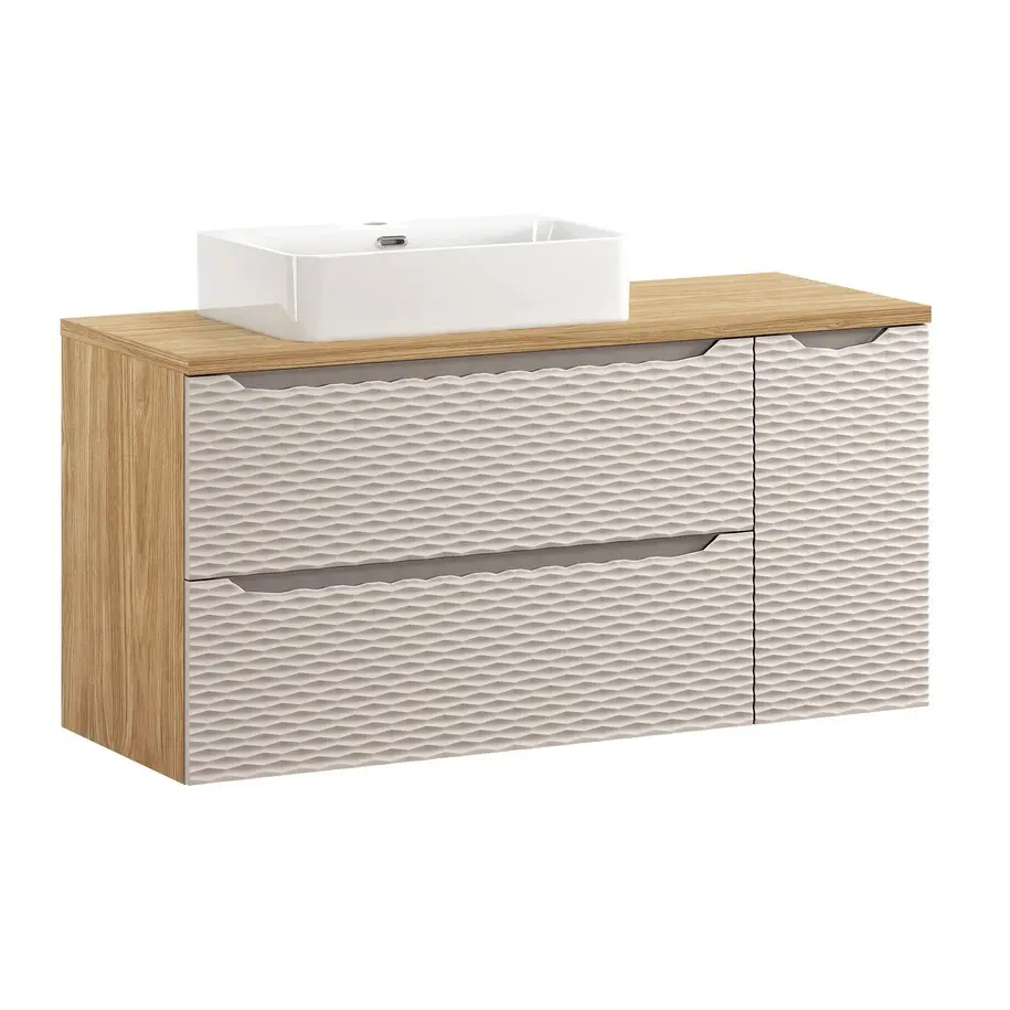 Comad Závěsná skříňka Ocean Trust s deskou a umyvadlem 120 cm béžová/dub olejovaný