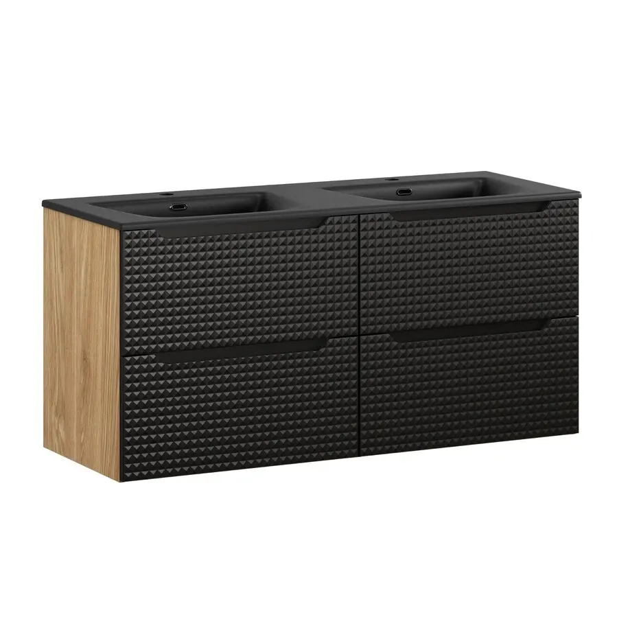 Comad Koupelnová skříňka s keramickým dvojumyvadlem Luxor Black II 120 cm - černá mat