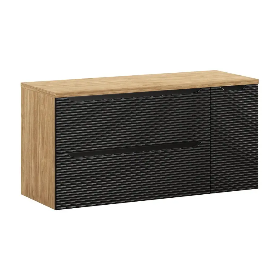 Comad Závěsná skříňka pod umyvadlo Ocean s deskou 120 cm černá/dub olejovaný