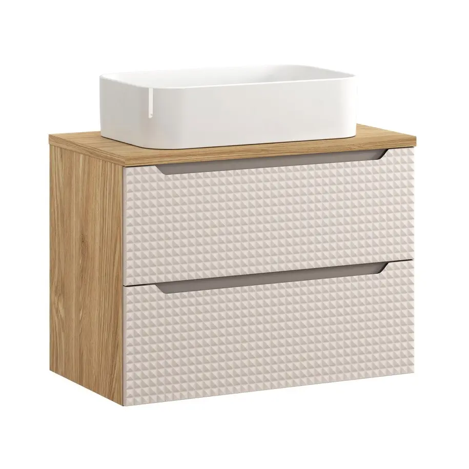 Comad Závěsná skříňka Luxor Beige Kati s deskou a umyvadlem 80 cm béžová/dub olejovaný