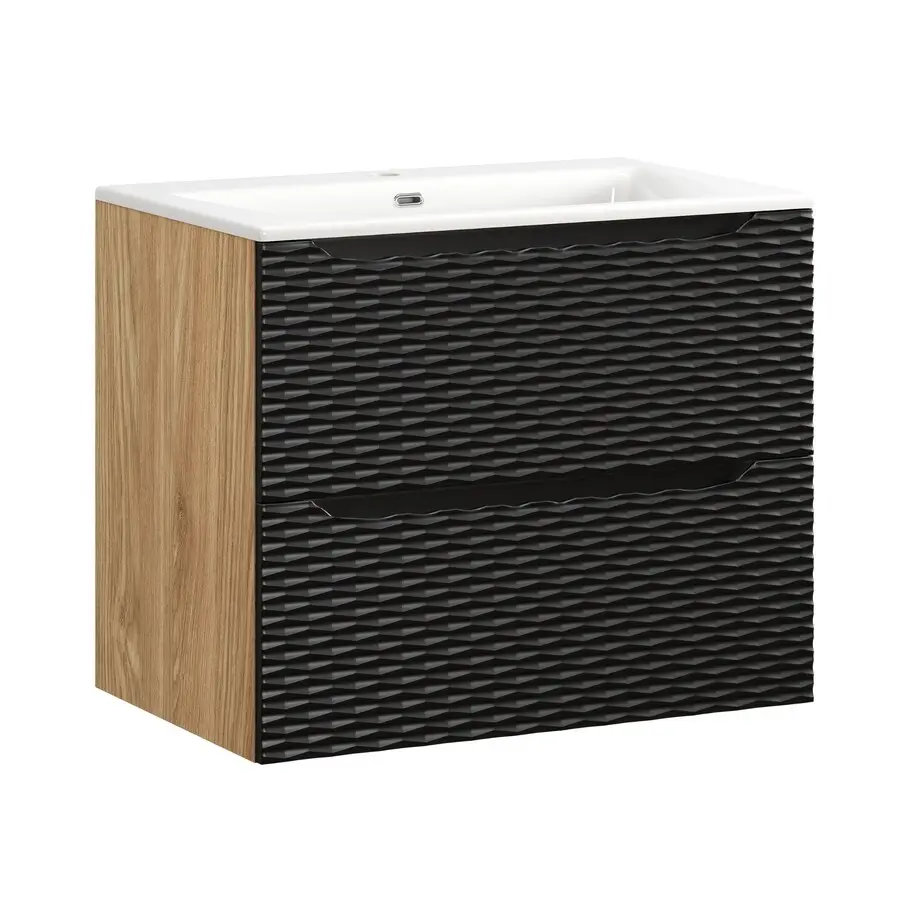 Comad Závěsná skříňka Ocean se zápustným umyvadlem 70 cm černá/dub olejovaný