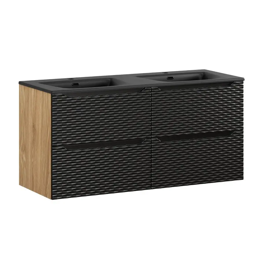 Comad Koupelnová skříňka s keramickým dvojumyvadlem Ocean Black II 120 cm - černá mat