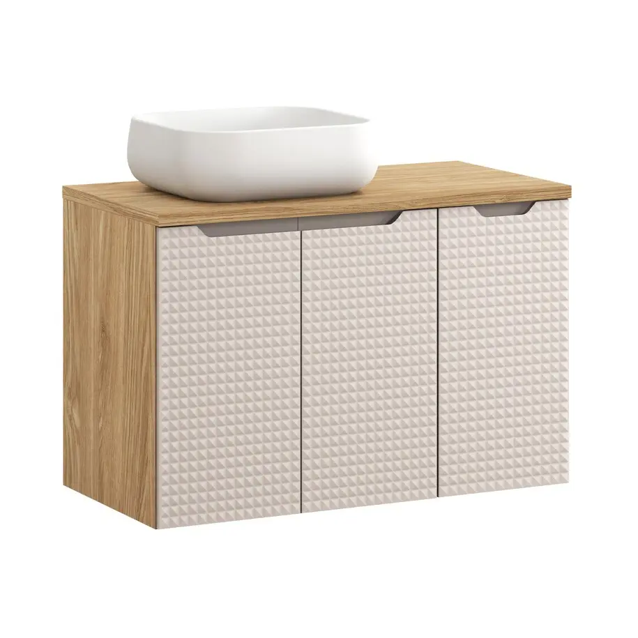 Comad Závěsná skříňka Luxor Beige s deskou a umyvadlem 90 cm béžová/dub olejovaný
