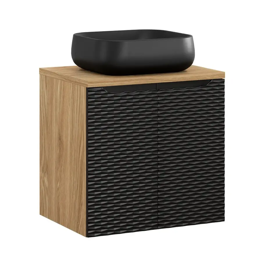 Comad Koupelnová skříňka s deskovým umyvadlem set Luxor Black 60 černá/dub olejovaný