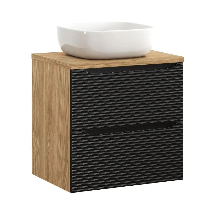 Comad Koupelnová skříňka s deskovým umyvadlem set Luxor Black II. 60 černá/dub olejovaný