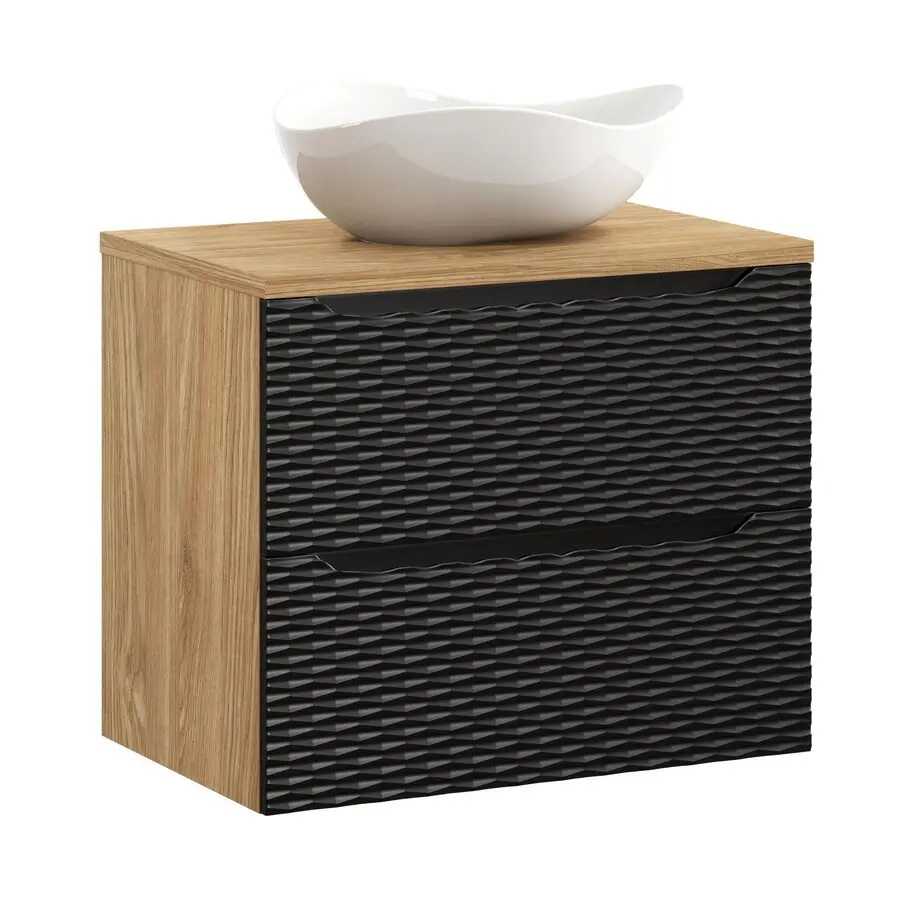 Comad Závěsná skříňka Ocean Cloud I s deskou a umyvadlem 70 cm černá/dub olejovaný