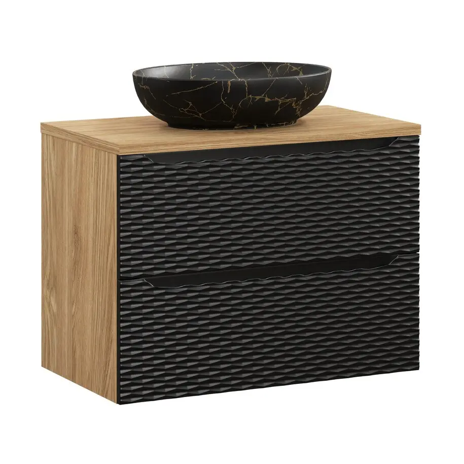 Comad Závěsná skříňka Ocean Mona s deskou a umyvadlem 80 cm černá/dub olejovaný