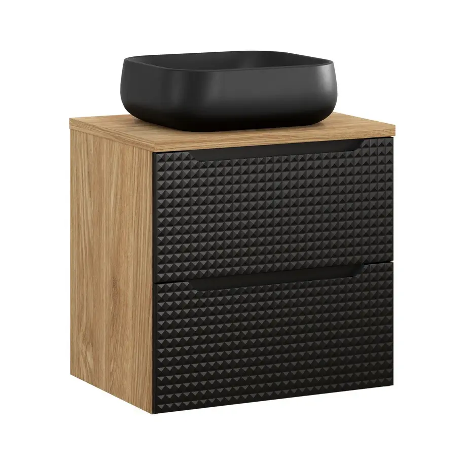 Comad Závěsná skříňka Luxor Black Nika s deskou a umyvadlem 60 cm černá/dub olejovaný