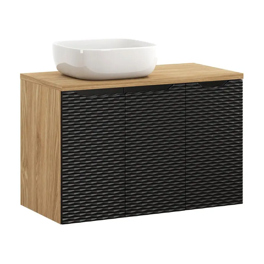 Comad Koupelnová skříňka s deskovým umyvadlem set Ocean Beige II. 90 černá/dub olejovaný