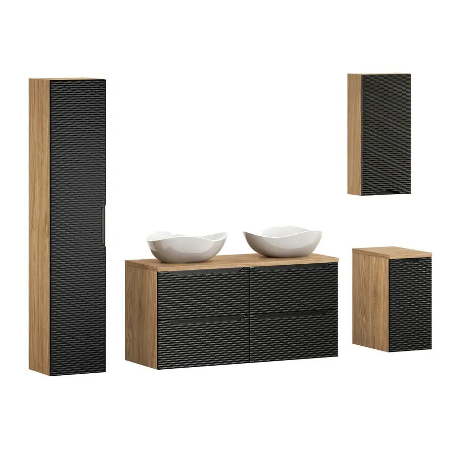 Comad Set koupelnového nábytku Ocean Black 120 černá matná/olejovaný dub (9 kusů nábytku)