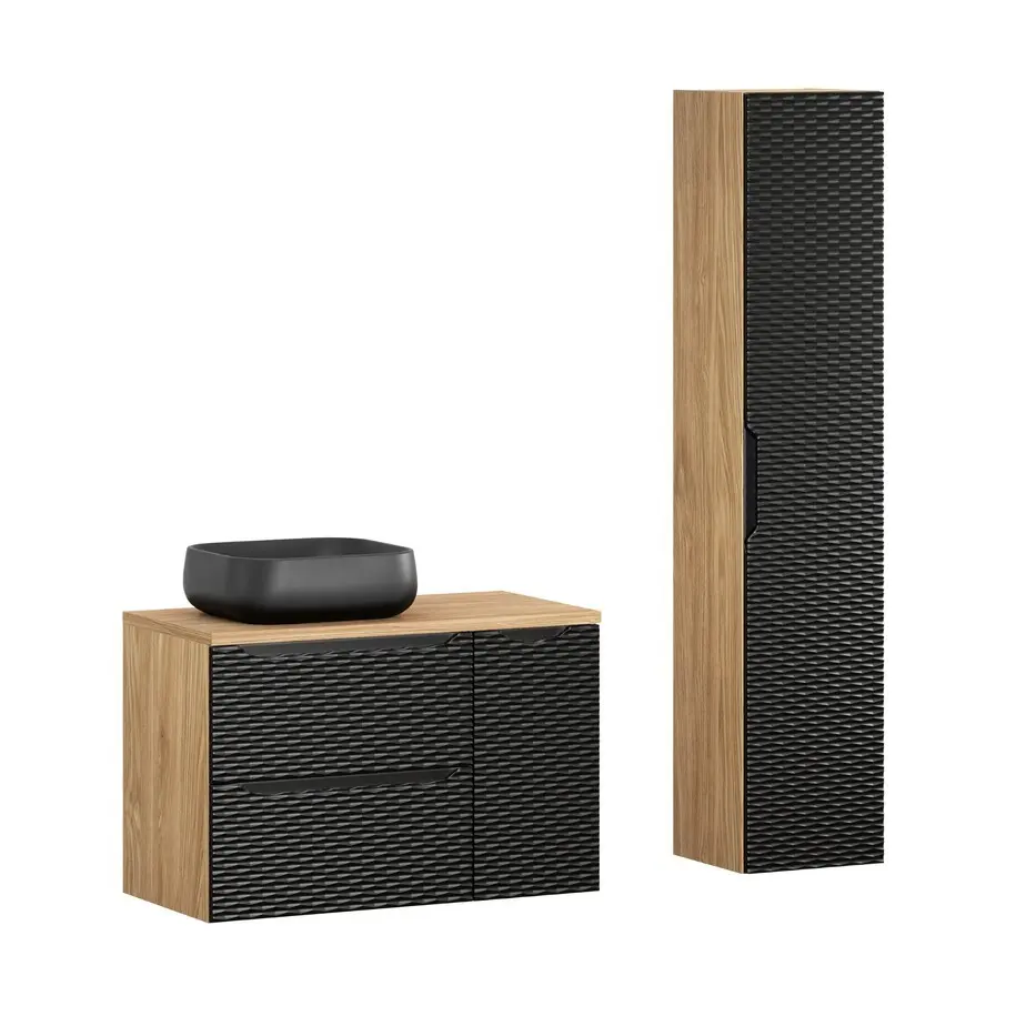 Comad Koupelnová sestava Ocean 90 cm s umyvadlem a skříňkami černá/dub olejovaný