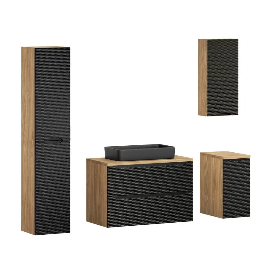 Comad Set koupelnového nábytku Ocean Black 90 černá matná/olejovaný dub (7 kusů nábytku)