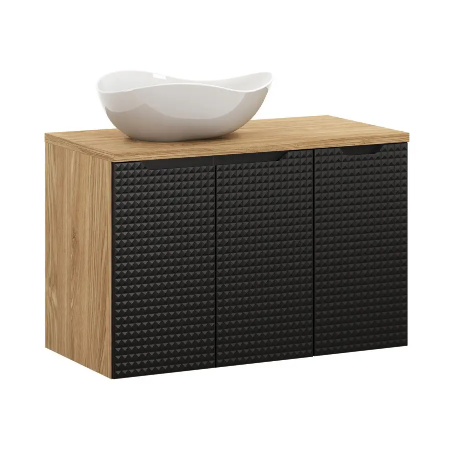 Comad Závěsná skříňka Luxor Black s deskou a umyvadlem 90 cm černá/dub olejovaný