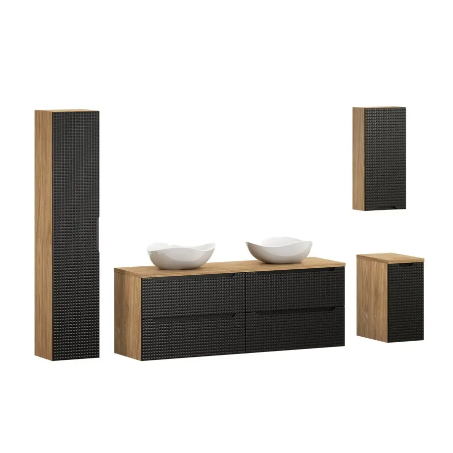Comad Set koupelnového nábytku Luxor Black 160 černá mat/olejovaný dub (9 kusů nábytku)