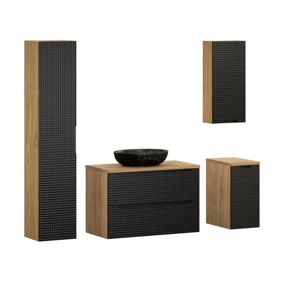 Comad Set koupelnového nábytku Luxor Black 90 černá mat/olejovaný dub (7 kusů nábytku)
