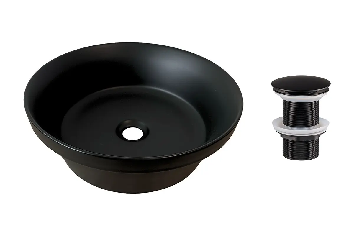 Comad Keramické umyvadlo na desku UN-MADA-MB 40x40 + výpusť Click-Clack, černá mat