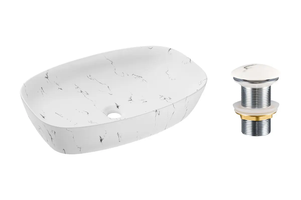 Comad Keramické umyvadlo na desku Megi 60x38 bílý mramor + výpusť Click-Clack bílý mramor