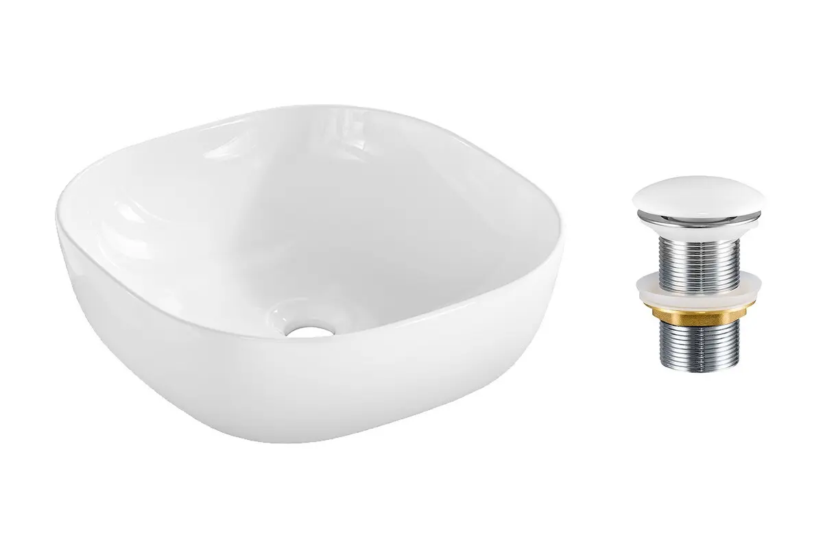 Comad Sada keramického umyvadla na desku a výpusti Smile 40 cm bílá