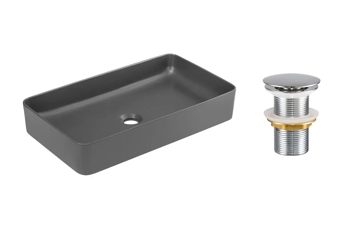 Comad Keramické umyvadlo na desku Beyond 61x34 šedé + výpusť Click-Clack, chrom