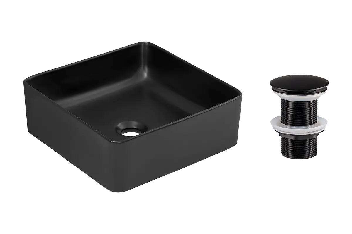 Comad Keramické umyvadlo na desku UM-SLIM 40 černé 37x37 + výpusť Click-Clack, černá