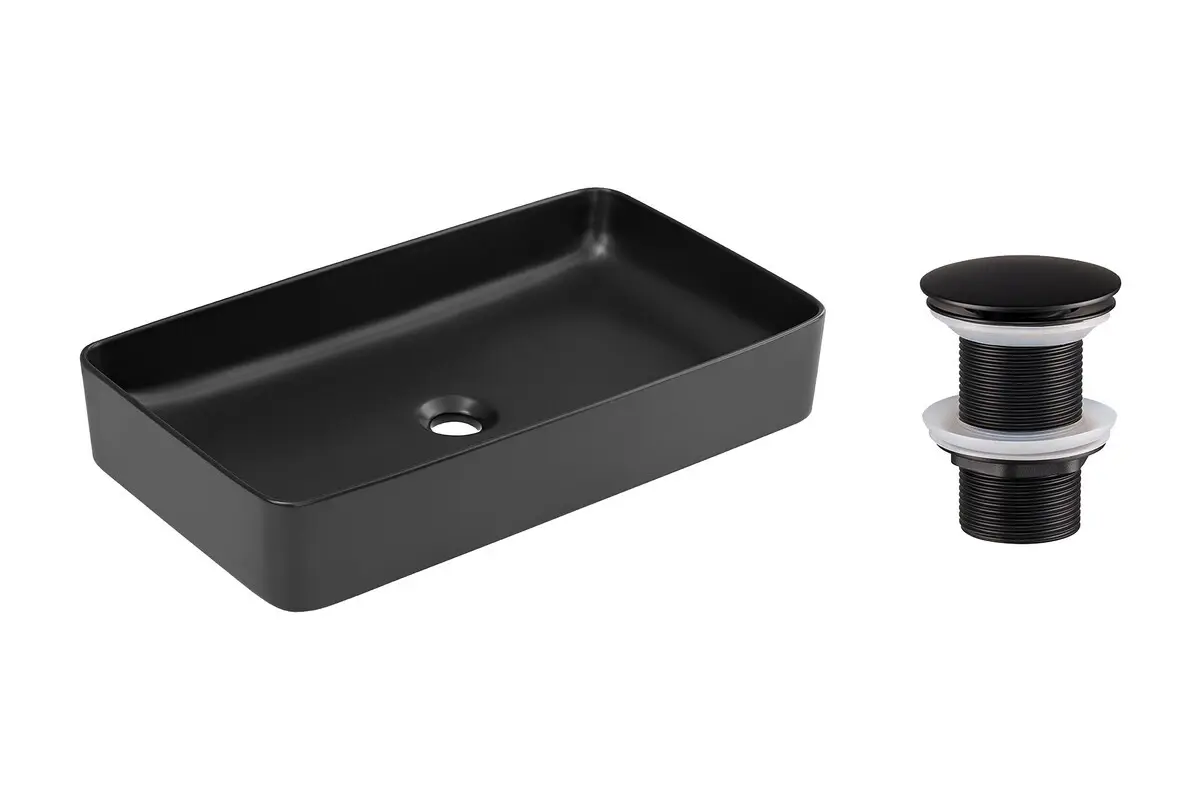 Comad Sada keramického umyvadla na desku a výpusti Slim 60 cm černá
