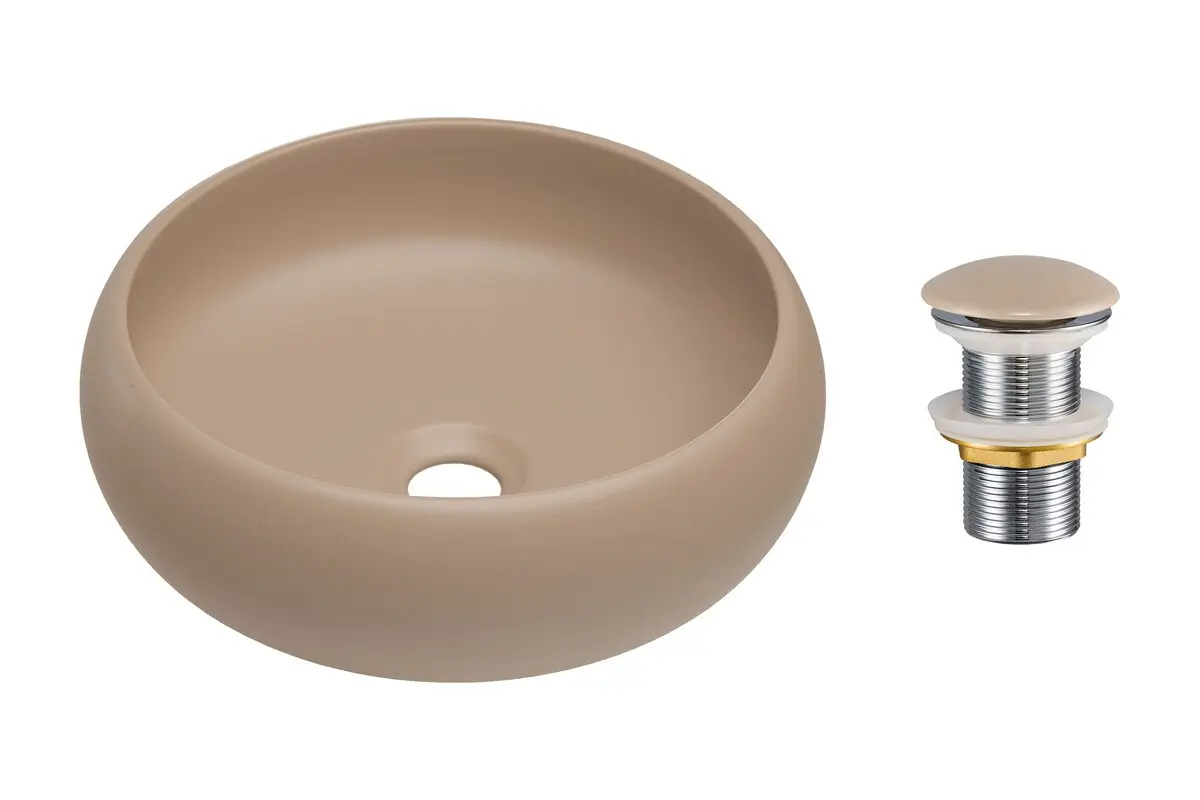 Comad Keramické umyvadlo na desku Wiki 36x36 cappuccino + výpusť Click-Clack cappuccino