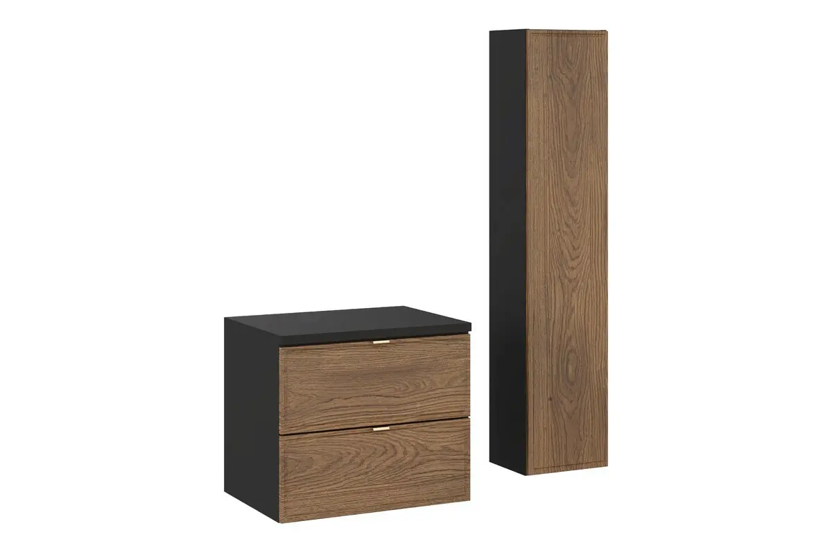 Comad Koupelnová sestava s deskou a skříňkami Talia Casella 60 cm černý mat/dub casella