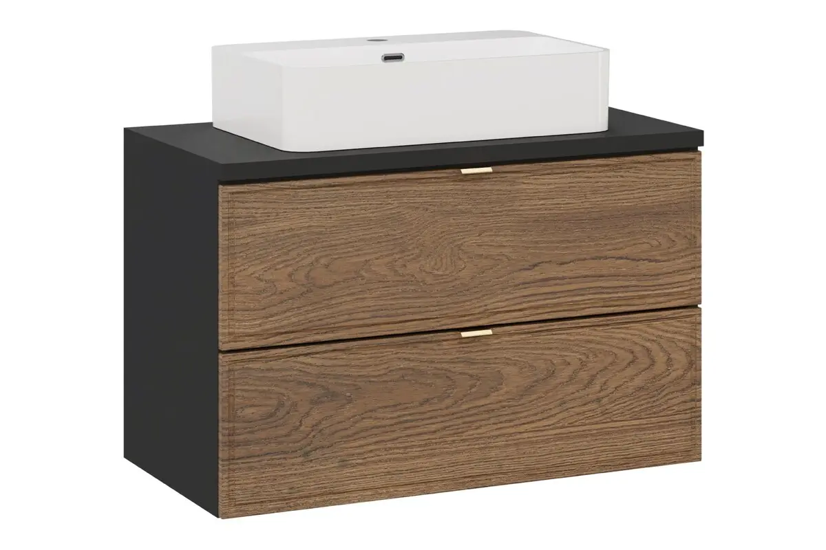Comad Závěsná skříňka Talia Casella s deskou a umyvadlem 80 cm černý mat/dub casella