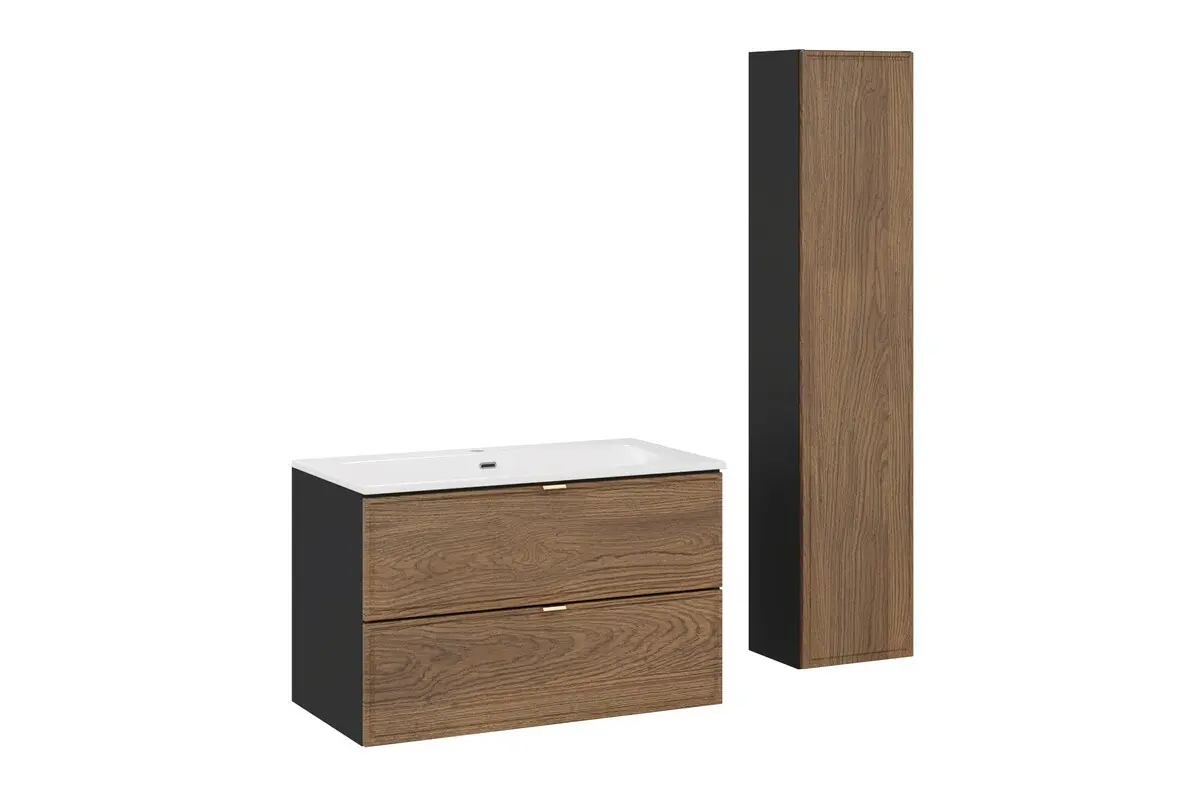 Comad Koupelnová sestava s deskou, skříňkami a zápustným umyvadlem Talia Casella 80 cm černý mat/dub casella