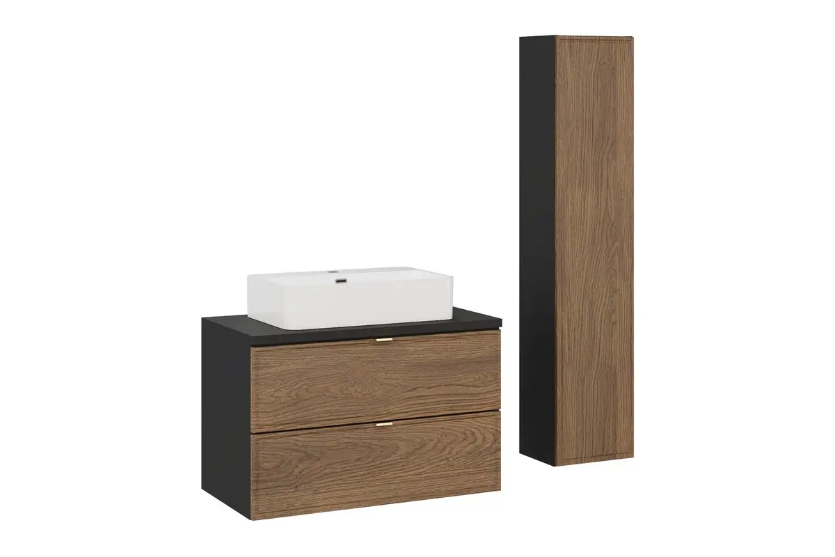 Comad Koupelnová sestava s deskou, skříňkami a umyvadlem Talia Casella 80 cm černý mat/dub casella