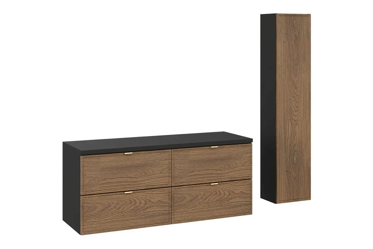 Comad Koupelnová sestava s deskou a skříňkami Talia Casella 120 cm černý mat/dub casella