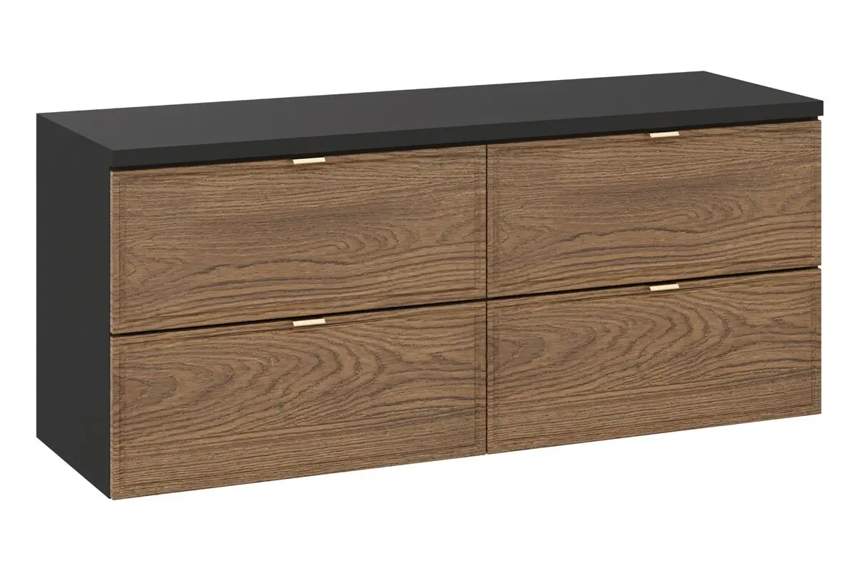 Comad Závěsná skříňka pod umyvadlo Talia Casella s deskou 120 cm černá mat/dub casella