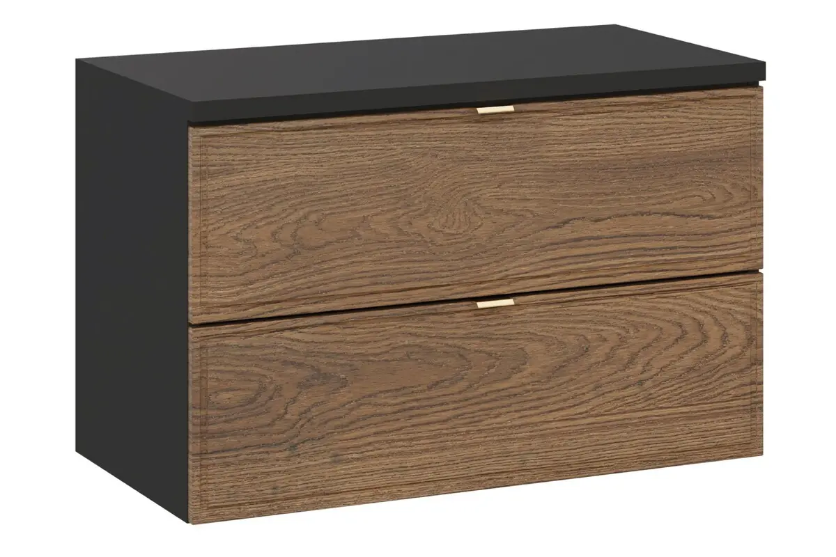 Comad Závěsná skříňka pod umyvadlo Talia Casella s deskou 80 cm černý mat/dub casella