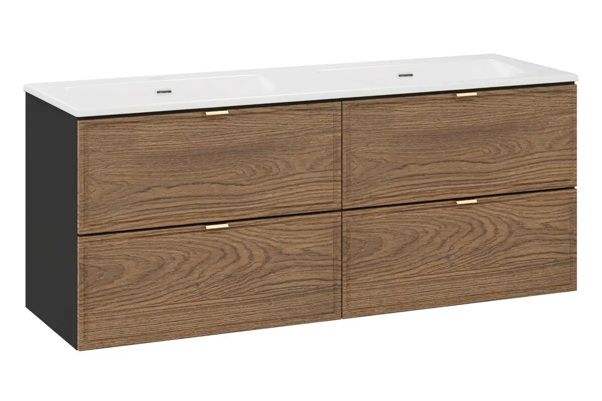 Comad Závěsná skříňka Talia Casella Sky se zápustnými umyvadly 120 cm černý mat/dub casella
