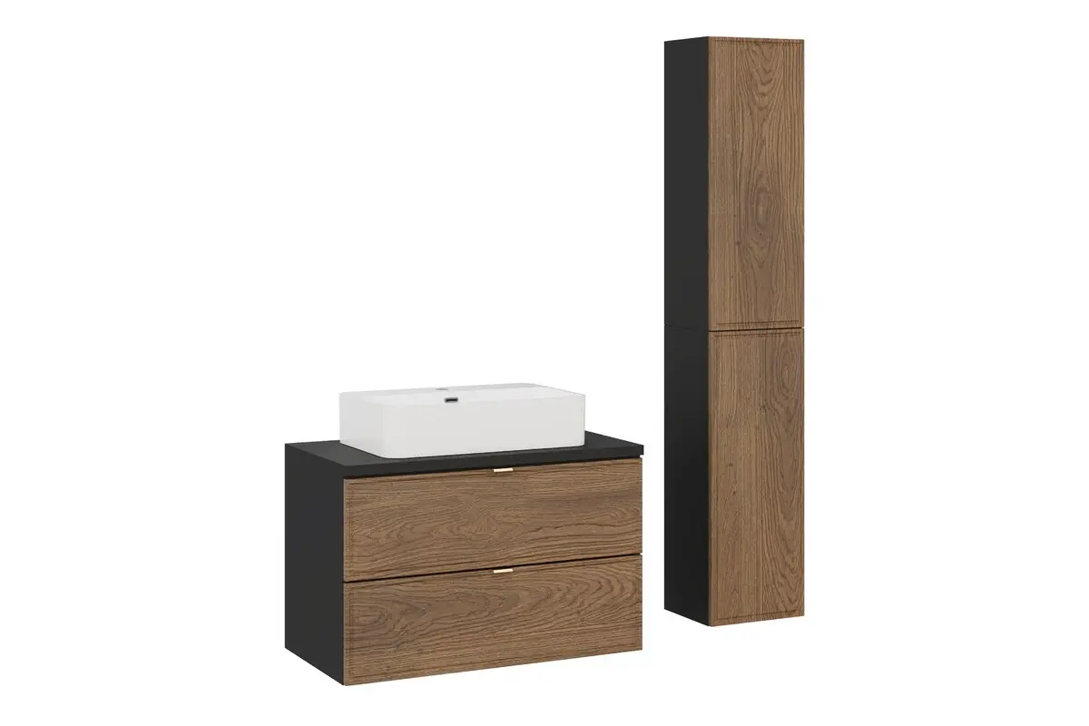 Comad Koupelnová sestava s deskou, umyvadlem a skříňkami Talia Casella Trust 80 cm černý mat/dub casella