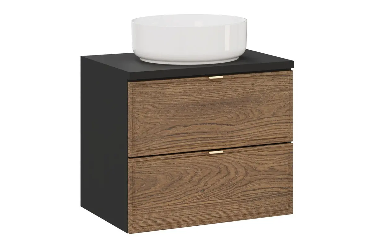 Comad Závěsná skříňka Talia Casella s deskou a umyvadlem 60 cm černý mat/dub casella