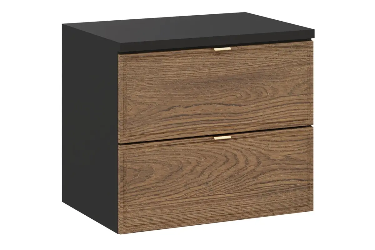 Comad Závěsná skříňka pod umyvadlo Talia Casella s deskou 60 cm černý mat/dub casella